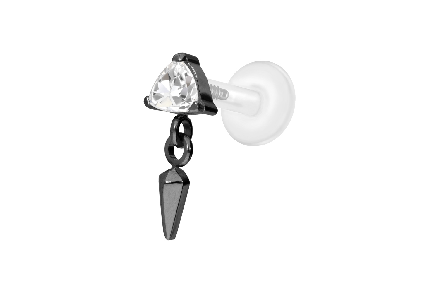 PTFE Labret Piercing mit Innengewinde + Titan-Aufsatz KRISTALLDREIECK + SPITZE